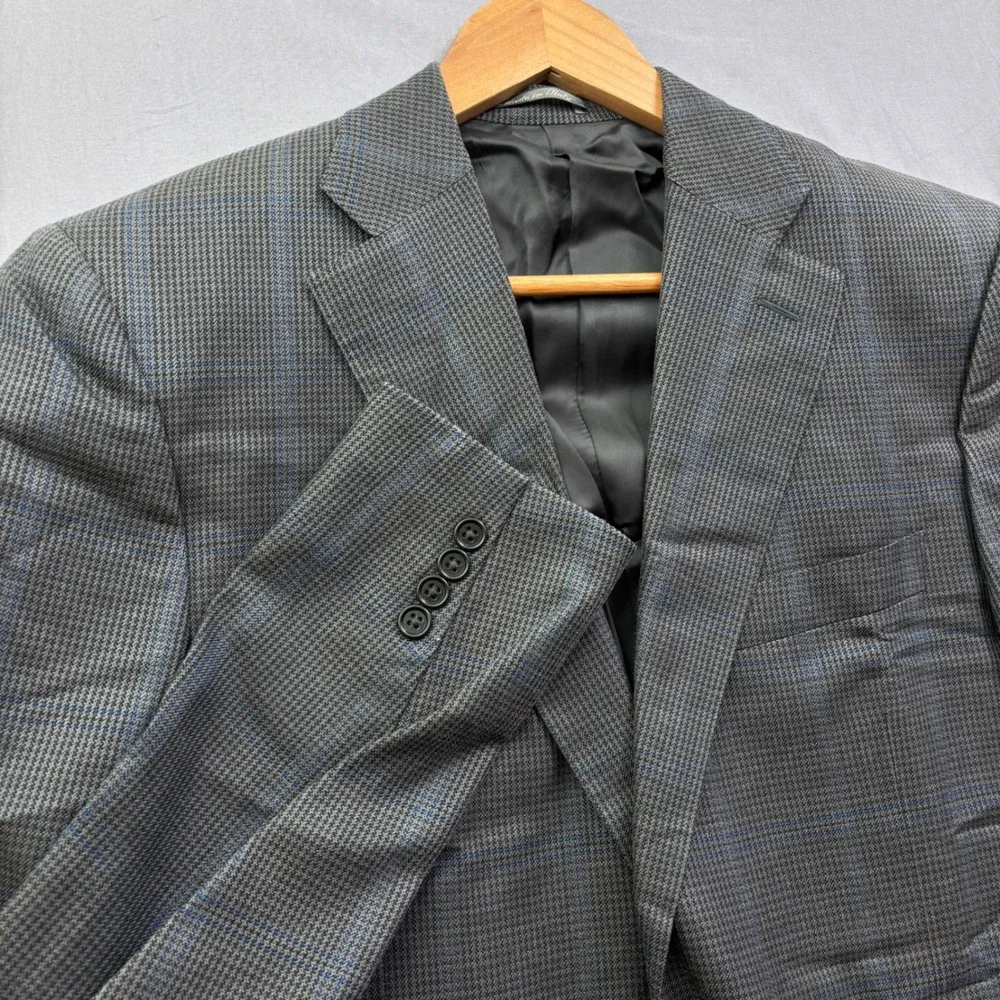 Canali Mens Grey Blue Glen Plaid Two Button Blazer Made in Italy US Size 40